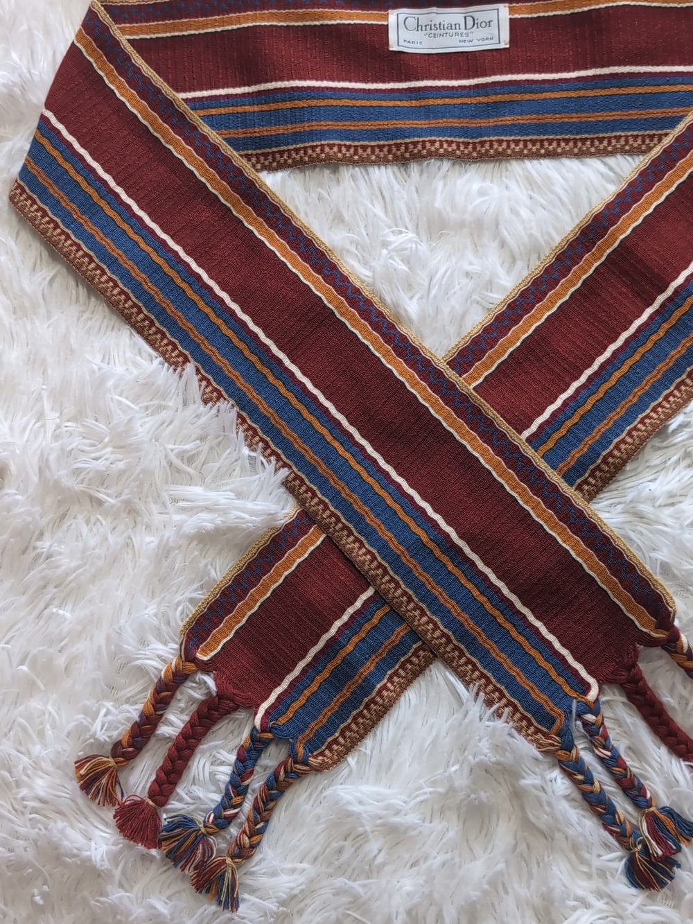 80s Vintage Christian Dior Hand Loomed French Ceintures Striped Sash Tassel Belt - Picture 2 of 11